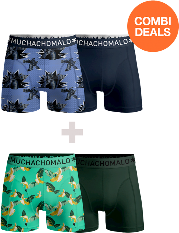 Muchachomalo Mens - 2-Pack + Boxershorts Men - Combi Deal - Multicolour Cotton - Size Large