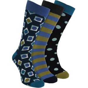 Happy Socks Hs By - Mens 3 Pack Novelty Gift Box Dress - Square - Blue Cotton - Size Uk 6-11 Happy Socks Hs By - Mens 3 Pack Novelty Gift Box Dress - Square - Blue Cotton - Size Uk 6-11