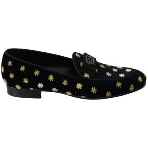 Dolce & Gabbana Mens Blue Velvet Crown Slippers Loafers Shoes - Black Cotton - Size Eu 39