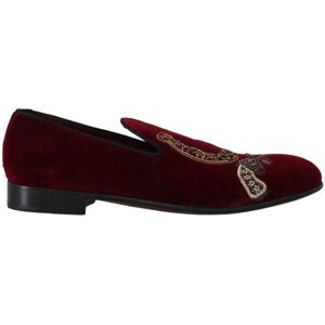 Dolce & Gabbana Mens Bordeaux Velvet Loafers Gun Horseshoe Shoes - Bordo Cotton - Size Eu 39