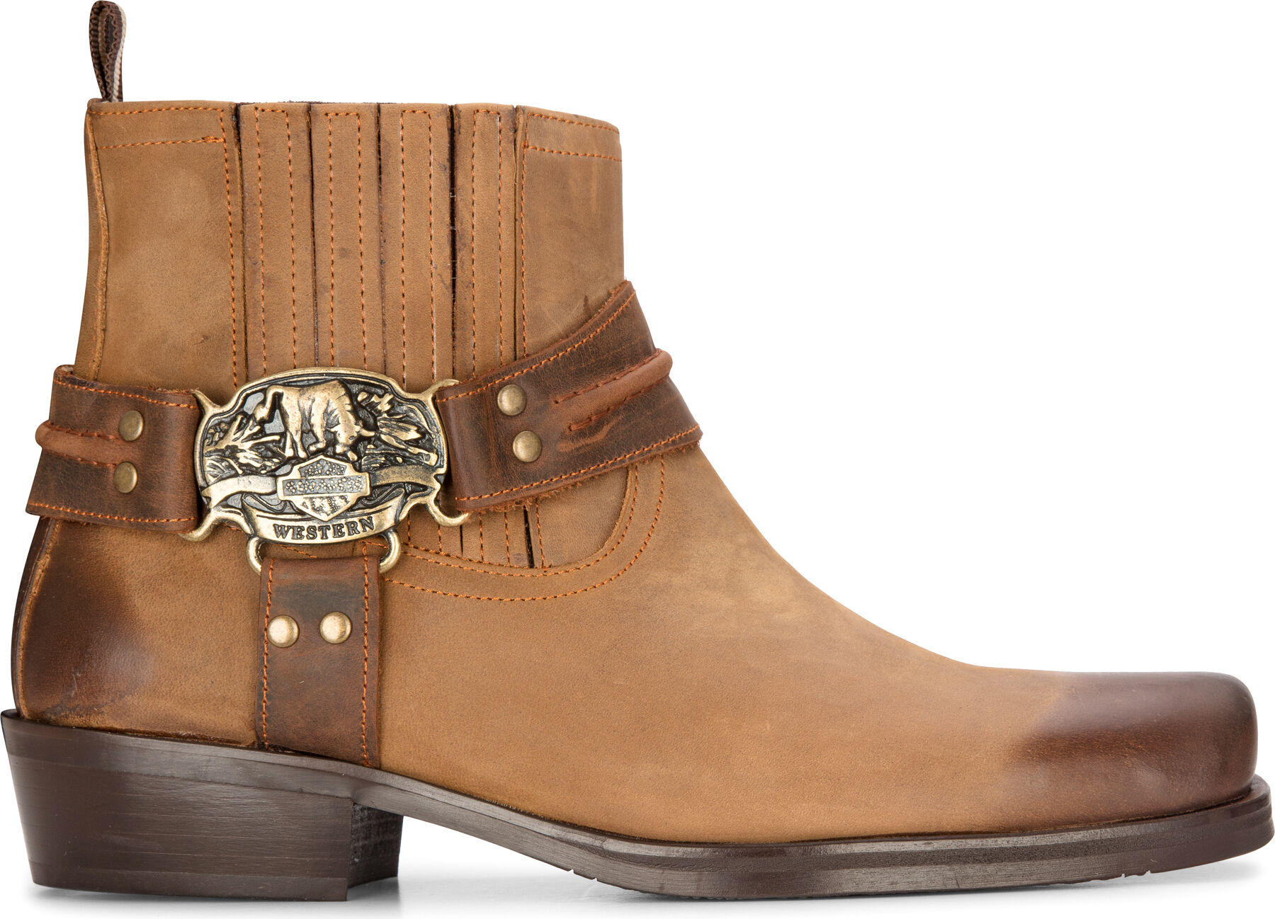 Infinity Leather Mens Cowboy Ankle Boots Brown Tan Biker Western Square Toe Hunting Boot - Size Eu 41