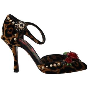 Dolce & Gabbana Womens Brown Embellished Leopard Print Heels Shoes Leather - Size Eu 36