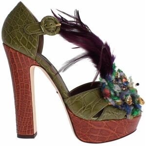 Dolce & Gabbana Womens Green Leather Crystal Platform Sandal Shoes - Size Eu 35