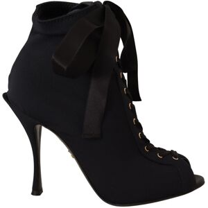 Dolce & Gabbana Womens Black Stretch Short Ankle Boots Shoes Polyamide - Size Eu 39