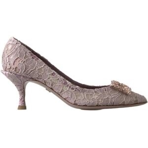 Dolce & Gabbana Womens Pink Floral Lace Dg Crystal Pumps Shoes - Size Eu 35