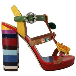Dolce & Gabbana Womens Multicolor Crystals Ankle Strap Heels Sandals Shoes - Multicolour Cotton - Size 38.5 Eu/it
