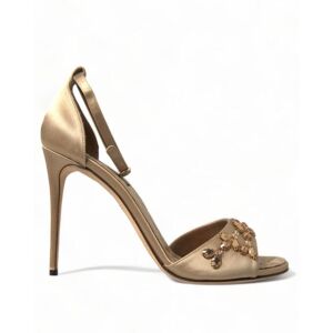Dolce & Gabbana Womens Gold Satin Ankle Strap Crystal Sandals Shoes - Size Eu 37