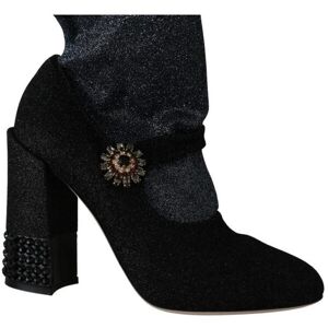 Dolce & Gabbana Womens Black Crystal Mary Janes Booties Shoes Nylon - Size 37.5 Eu/it