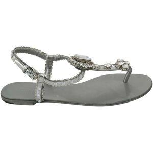 Dolce & Gabbana Womens Silver Crystal Sandals Flip Flops Shoes Leather - Size 37.5 Eu/it