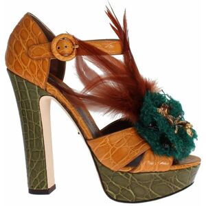 Dolce & Gabbana Womens Orange Leather Crystal Platform Sandal Shoes - Size 38.5 Eu/it