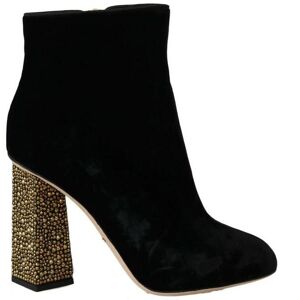 Dolce & Gabbana Womens Black Velvet Crystal Square Heels Shoes Viscose - Size Eu 40