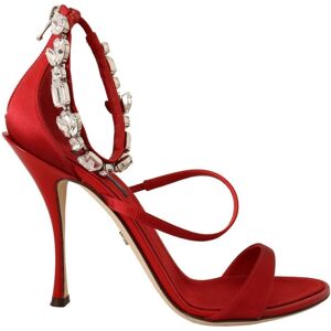 Dolce & Gabbana Womens Red Satin Crystals Sandals Keira Heels Shoes Silk - Size Eu 38