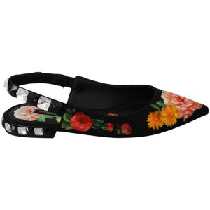 Dolce & Gabbana Womens Black Floral Crystal Slingbacks Flats Shoes Viscose - Size Eu 35