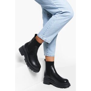 Boohoo Womens Wide Fit Chunky Sole Chelsea Boots - Black Synthetic Leather - Size 4 Wide Fit (Uk Shoe)