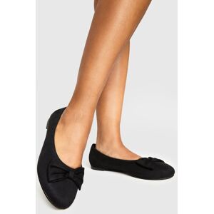 Boohoo Womens Wide Fit Bow Ballet Flats - Black - Size 4 Wide Fit (Uk Shoe)