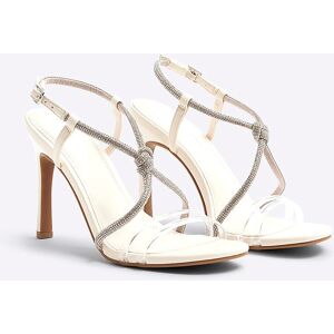 River Island Womens Heeled Sandals White Wide Fit Diamante Pu - Size 8 Wide Fit (Uk Shoe)