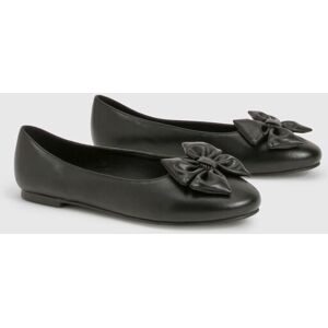 Boohoo Womens Wide Fit Bow Ballet Flats - Black - Size 5 Wide Fit (Uk Shoe)