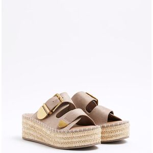 River Island Womens Wedge Sandals Beige Buckle Platform Textile - Size Uk 8
