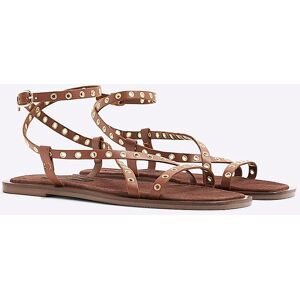 River Island Womens Strappy Sandals Brown Wide Fit Eyelet Leather - Size 5 Wide Fit (Uk Shoe)