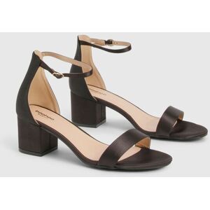 Boohoo Womens Wide Fit Satin Low Block 2 Part Heels - Black - Size 6 Wide Fit (Uk Shoe)