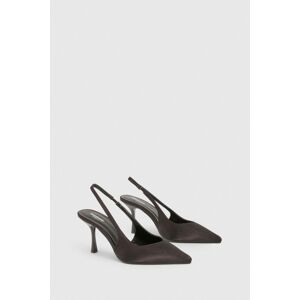 Boohoo Womens Wide Fit Satin Low Stiletto Slingback Court Heels - Black - Size 5 Wide Fit (Uk Shoe)
