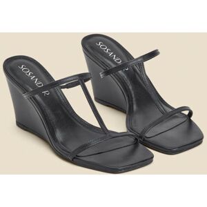 Sosandar Womens Black Leather Square Toe Strappy Wedged Mules - Size Uk 8 Sosandar Womens Black Leather Square Toe Strappy Wedged Mules - Size Uk 8