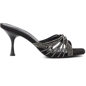 Dune London Womens Ladies Marquee - Diamante Cross-Strap Stiletto Mules - Black Leather - Size Uk 3 Dune London Womens Ladies Marquee - Diamante Cross-Strap Stiletto Mules - Black Leather - Size Uk 3