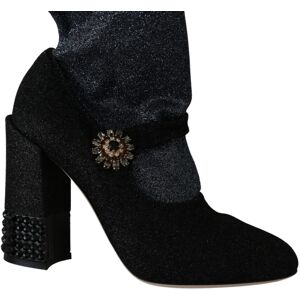 Dolce & Gabbana Womens Black Crystal Mary Janes Booties Shoes - Multicolour Spandex - Size Eu 37 Dolce & Gabbana Womens Black Crystal Mary Janes Booties Shoes - Multicolour Spandex - Size Eu 37