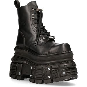 New Rock Unisex Metallic Black Leather Military Boots- Mili083cct-C4 - Size Eu 39 New Rock Unisex Metallic Black Leather Military Boots- Mili083cct-C4 - Size Eu 39
