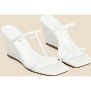 Sosandar Womens White Leather Square Toe Strappy Wedged Mules - Size Uk 5 Sosandar Womens White Leather Square Toe Strappy Wedged Mules - Size Uk 5