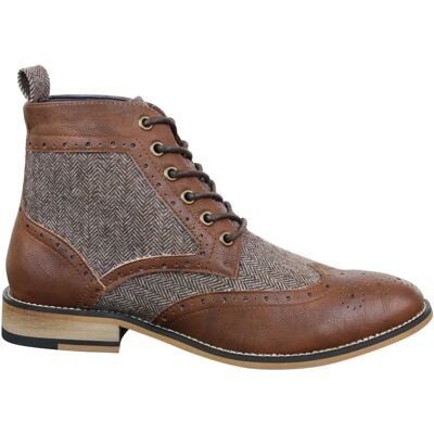 House Of Cavani UK 8 Brown Leather Tweed Boots House Of Cavani UK 8 Brown Leather Tweed Boots