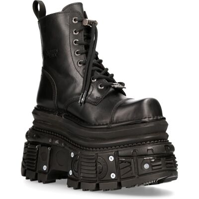 New Rock Unisex Metallic Black Leather Military Boots- Mili083cct-C4 - Size Eu 39 New Rock Unisex Metallic Black Leather Military Boots- Mili083cct-C4 - Size Eu 39