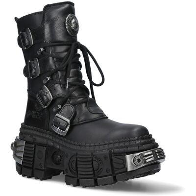 New Rock Unisex Mid-Calf Leather Platform Boots-Wall373-S3 - Black - Size Eu 46 New Rock Unisex Mid-Calf Leather Platform Boots-Wall373-S3 - Black - Size Eu 46