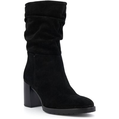 Dune London Womens Ladies Prominent - Ruched Block-Heeled Ankle Boots - Black Suede - Size Uk 4 Dune London Womens Ladies Prominent - Ruched Block-Heeled Ankle Boots - Black Suede - Size Uk 4
