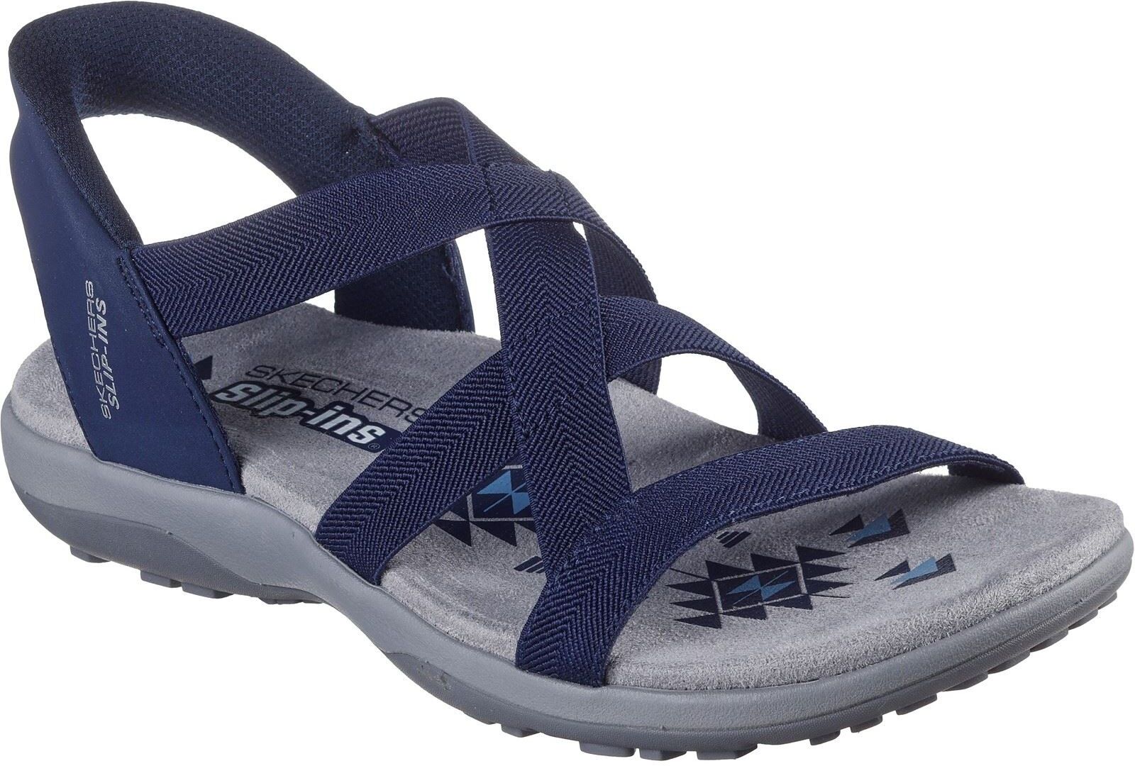 Skechers Reggae Slim Stretch Flex Textile Womens Navy Sandals - Size Uk 5