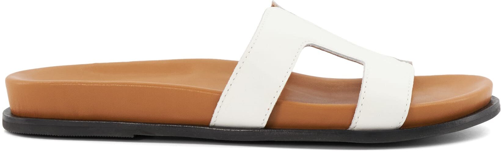 Dune London Womens Ladies Loupa - Topstitch-Detail Comfort-Footbed Slider Sandals - White Material_leather1 - Size Uk 8