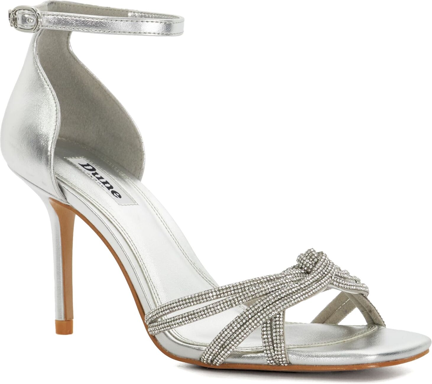 Dune London Womens Ladies Militant - Embellished Ankle Strap Heeled Sandals - Silver - Size Uk 8