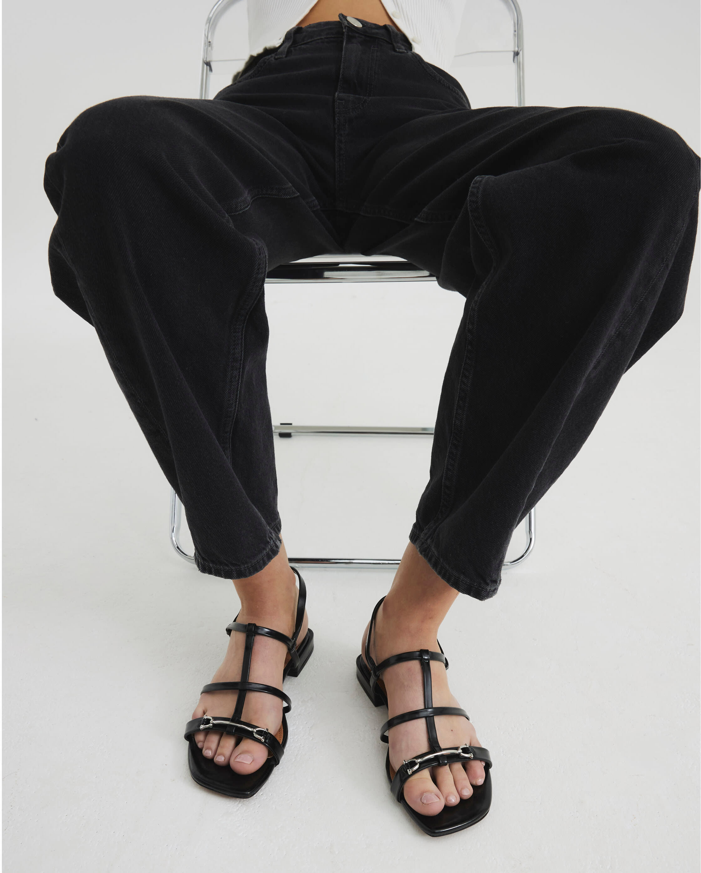 River Island Womens Sandals Black Strappy Flat Pu - Size Uk 5