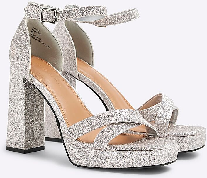 River Island Womens Strappy Sandals Silver Closed Back Platform Pu - Size Uk 6