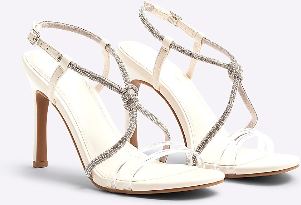 River Island Womens Heeled Sandals White Wide Fit Diamante Pu - Size 8 Wide Fit (Uk Shoe)