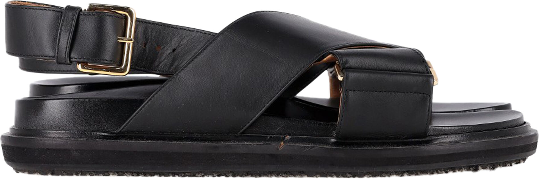Marni Pre-Owned Womens Fussbet Criss-Cross Flat Sandals In Black Leather - Size Eu 36