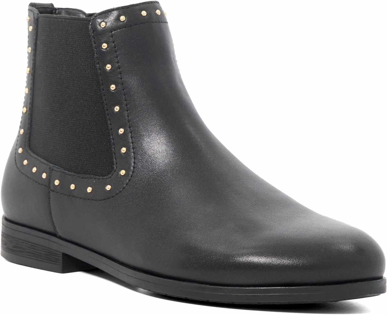 Dune London Womens Ladies Pudded - Leather Stud Detail Round Toe Ankle Boots - Black - Size Uk 5