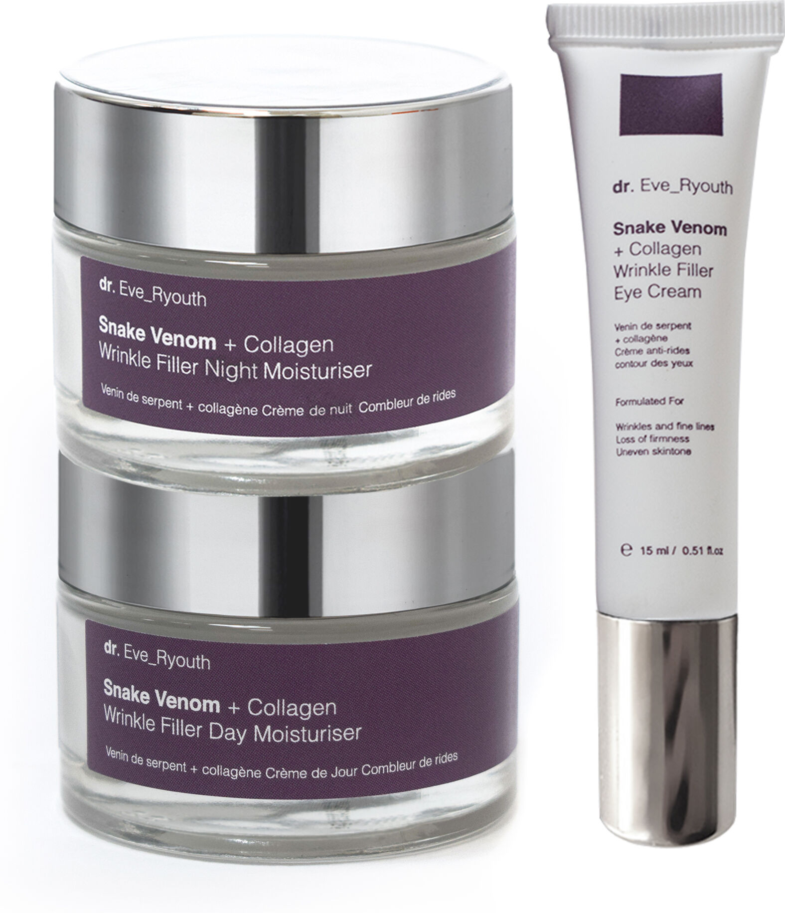 Dr. Eve_ryouth Unisex Snake Venom + Collagen Wrinkle Filler Day Moisturiser 50ml + + Night + + Eye Cream 15 - One Size