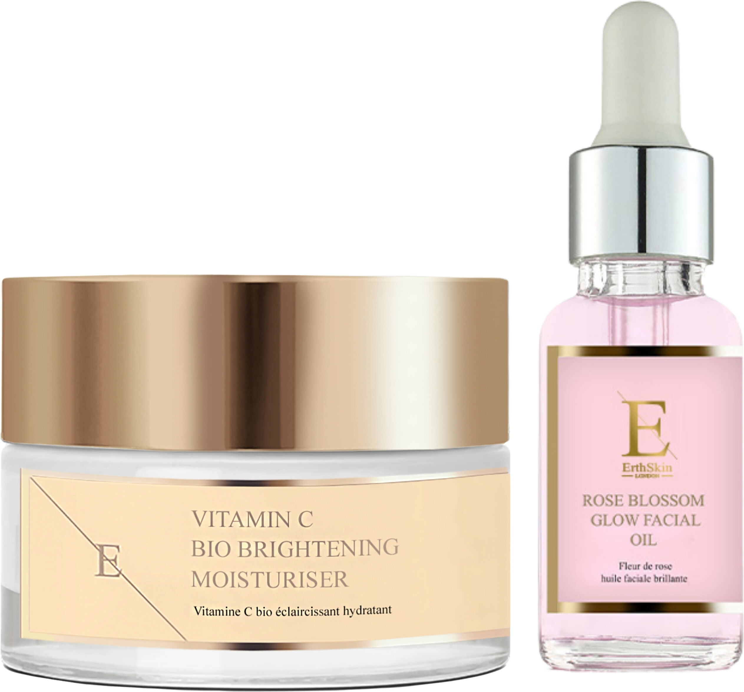 Erth Skin London Unisex Rose Blossom Glow Facial Oil 30ml + Vitamin C Bio Brightening Moisturiser 50ml - One Size