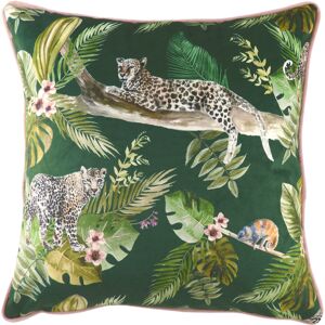 Evans Lichfield Jungle Leopard Piped Velvet Cushion Cover - Green - One Size Evans Lichfield Jungle Leopard Piped Velvet Cushion Cover - Green - One Size