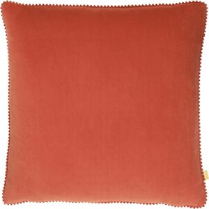 Furn. Cosmo Square Velvet Pom-Pom Trimmed Feather Filled Cushion - Red - One Size Furn. Cosmo Square Velvet Pom-Pom Trimmed Feather Filled Cushion - Red - One Size