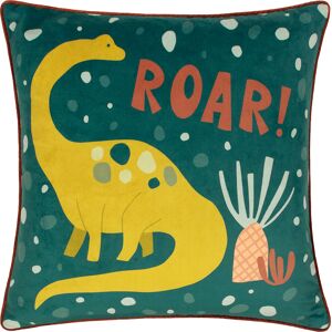 Furn. Little Roar Piped Velvet Filled Cushion - Teal - Size 43 Cm X 43 Cm Furn. Little Roar Piped Velvet Filled Cushion - Teal - Size 43 Cm X 43 Cm
