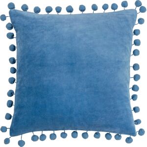 Furn. Dora Square Velvet Pom Pom Filled Cushion - Sky Blue - One Size Furn. Dora Square Velvet Pom Pom Filled Cushion - Sky Blue - One Size