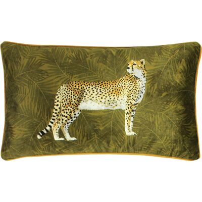 Paoletti Cheetah Forest Velvet Piped Cushion Cover - Green - Size 30 Cm X 50 Cm Paoletti Cheetah Forest Velvet Piped Cushion Cover - Green - Size 30 Cm X 50 Cm