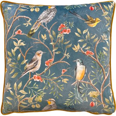 Wylder Tropics Orient Chinoiserie Birds Piped Velvet Cushion Cover - Blue - One Size Wylder Tropics Orient Chinoiserie Birds Piped Velvet Cushion Cover - Blue - One Size
